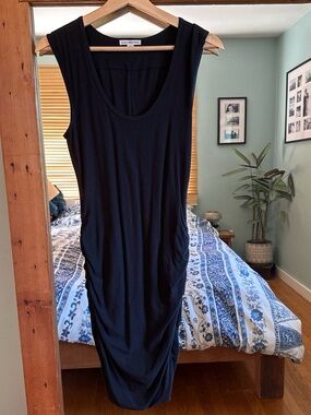 Sleeveless Black Ruched Tank Dress - Women